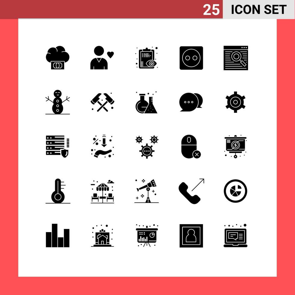 Group of 25 Solid Glyphs Signs and Symbols for webpage browser overview power eco Editable Vector Design Elements