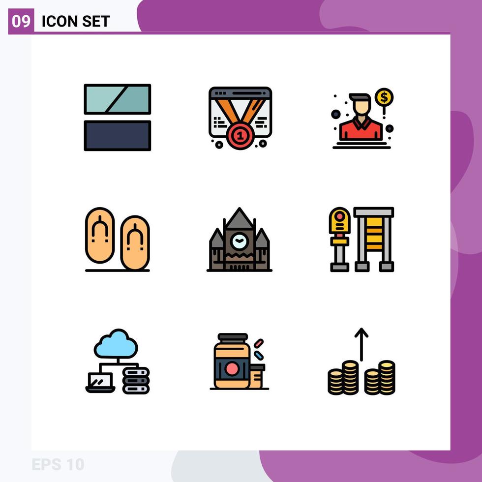 9 Universal Filledline Flat Color Signs Symbols of canada footwear web flops salesman Editable Vector Design Elements