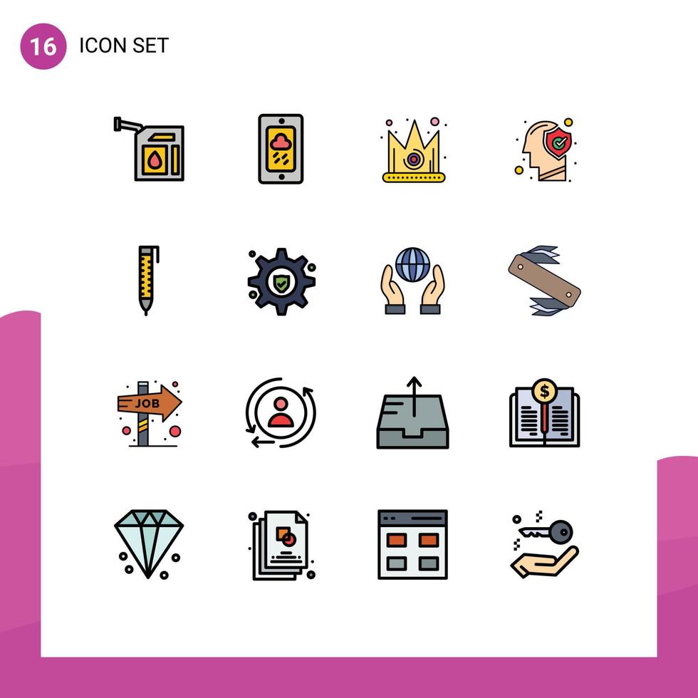 Flat Color Filled Line Pack of 16 Universal Symbols of pen protect best human brain Editable Creative Vector Design Elements