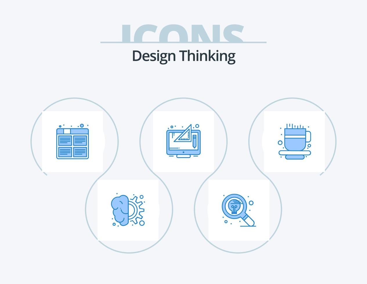 Design Thinking Blue Icon Pack 5 Icon Design. design. search. production. images vector