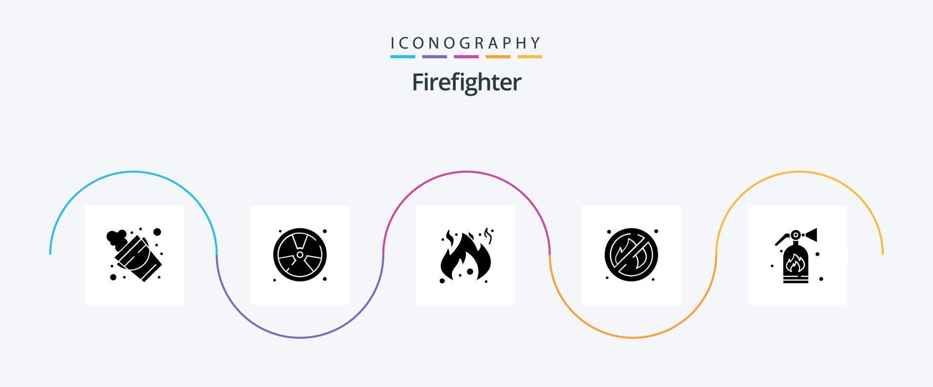 Firefighter Glyph 5 Icon Pack Including security. extinguisher. float. place. fire vector