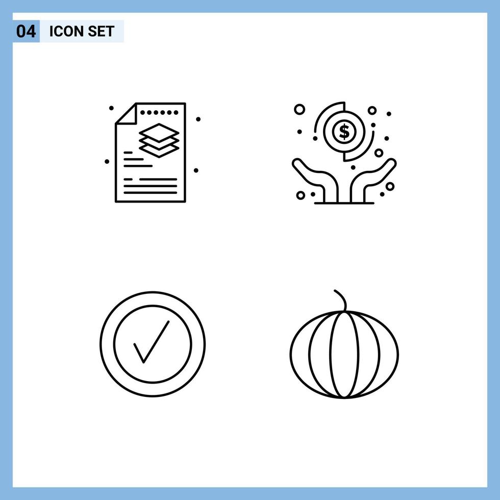 Mobile Interface Line Set of 4 Pictograms of creative good layers pay pumpkin Editable Vector Design Elements