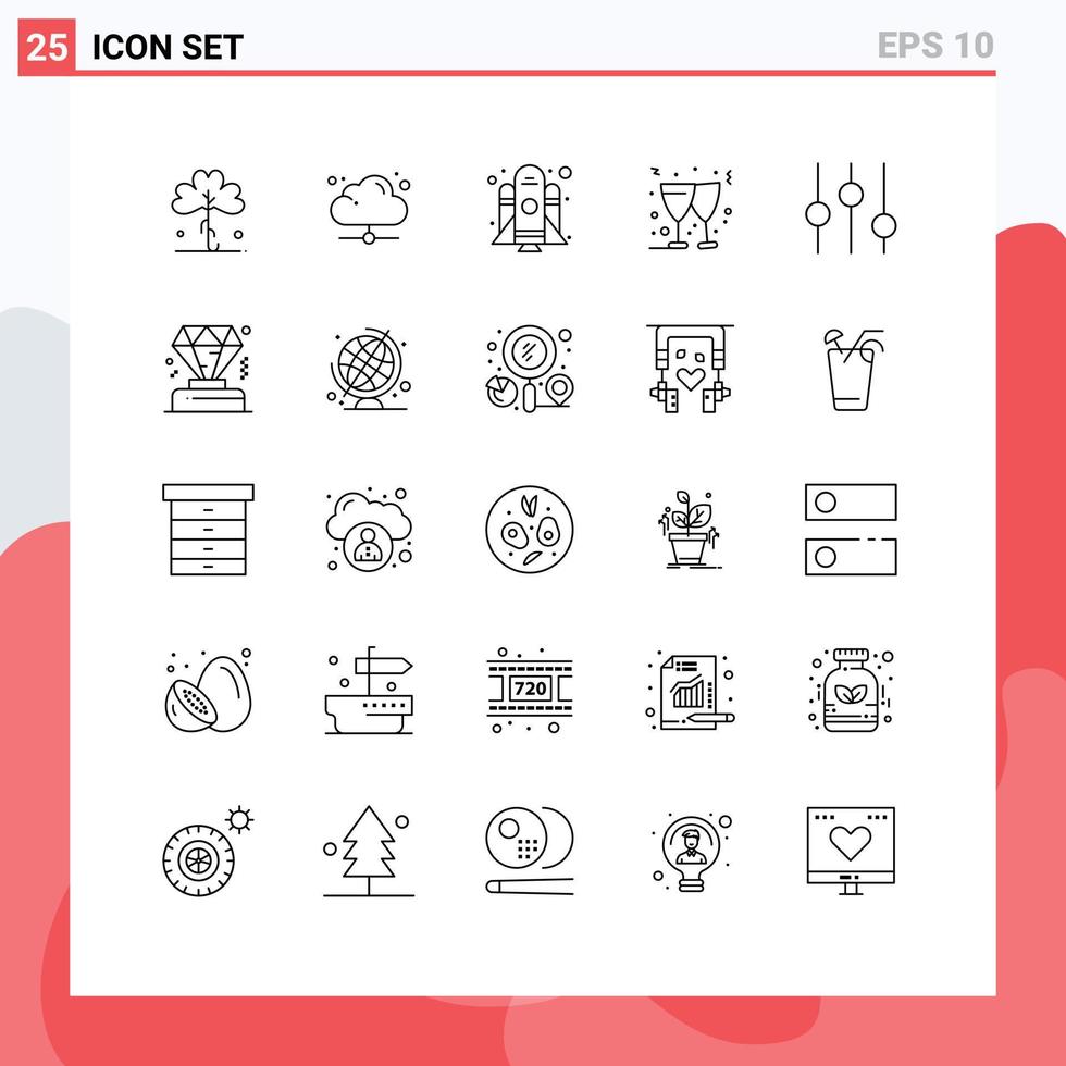 Universal Icon Symbols Group of 25 Modern Lines of tuning controls online wine beer Editable Vector Design Elements