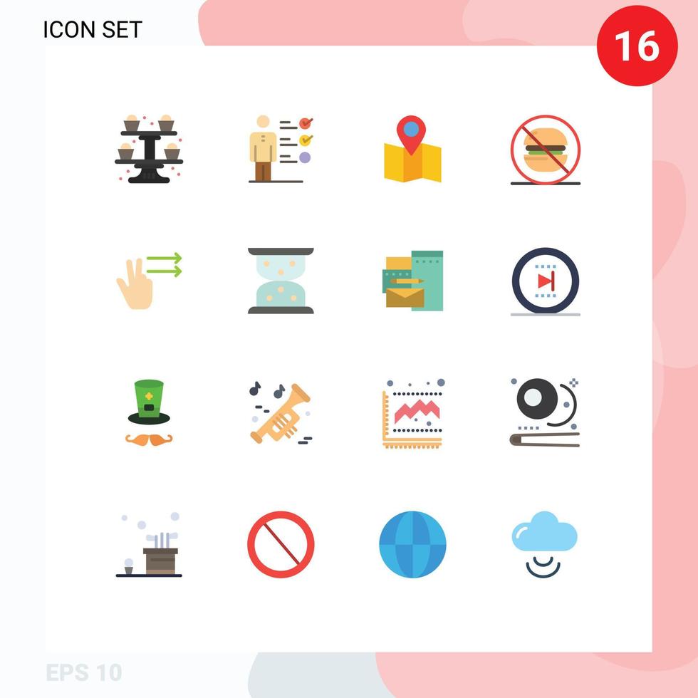 paquete de 16 signos y símbolos modernos de colores planos para medios de impresión web, como la ubicación de los dedos derechos sin alimentos paquete editable de elementos creativos de diseño de vectores