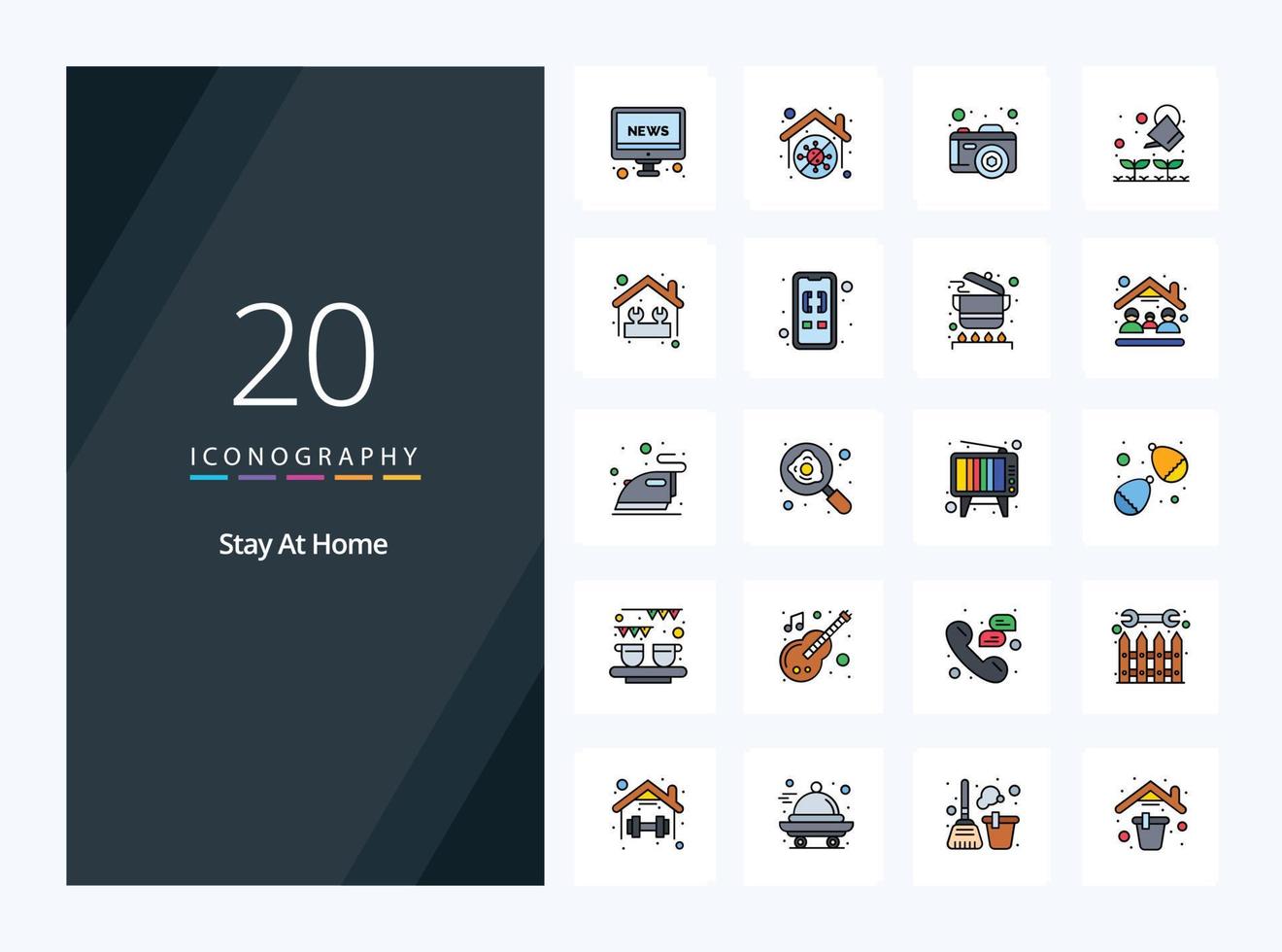 20 Stay At Home line Filled icon for presentation vector