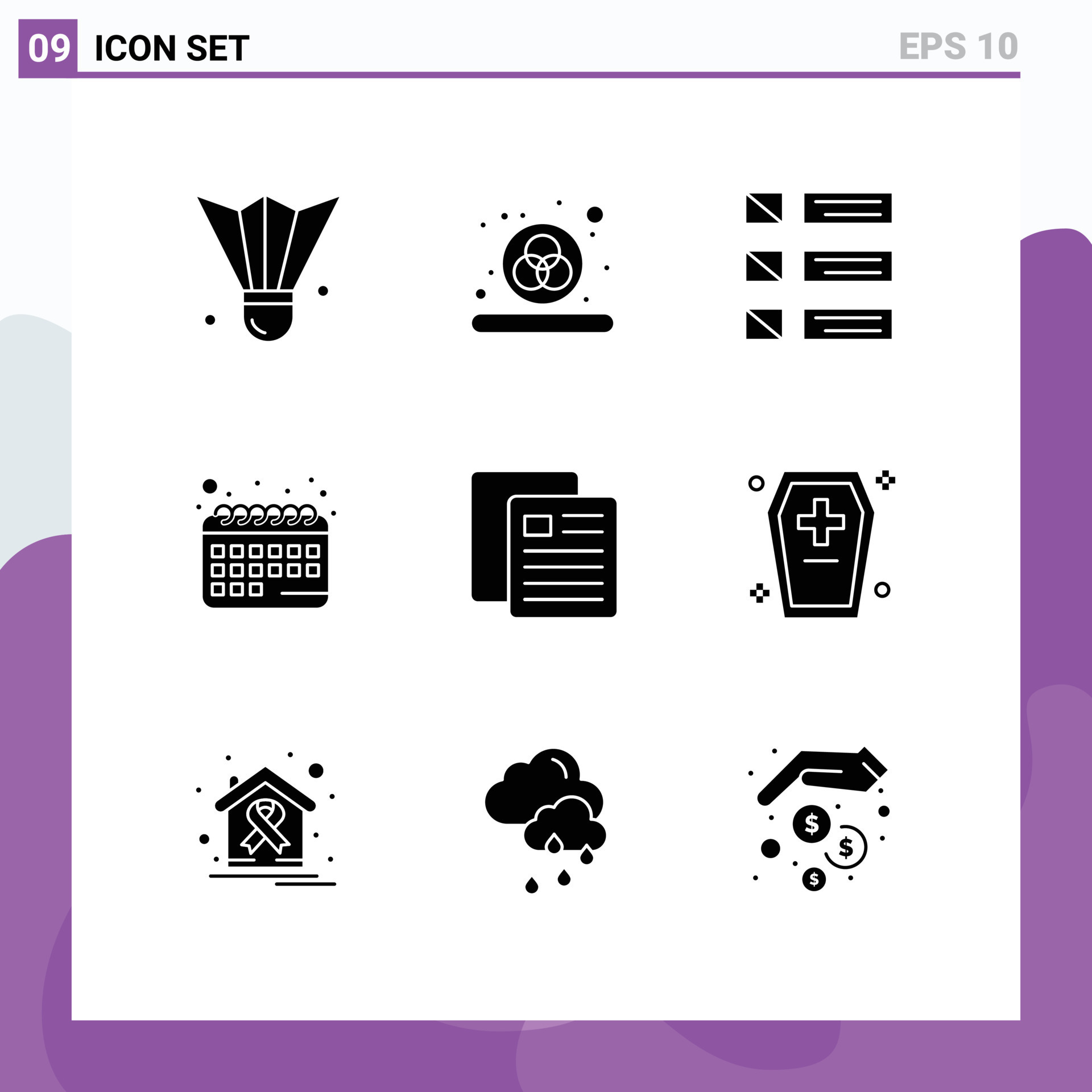 Pack of 9 creative Solid Glyphs of school schedule design calendar ui