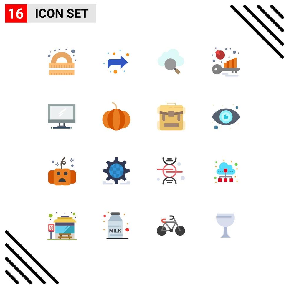 Mobile Interface Flat Color Set of 16 Pictograms of device computer cloud keyword analysis benchmarking Editable Pack of Creative Vector Design Elements