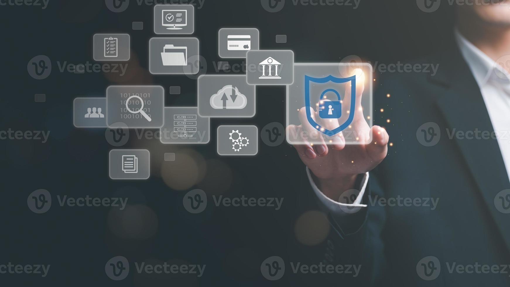 businessman connected network with virtual icon,internet security concept, cyber security online, digital security unlocking or encryption, secure login authorization,Protecting data from theft photo
