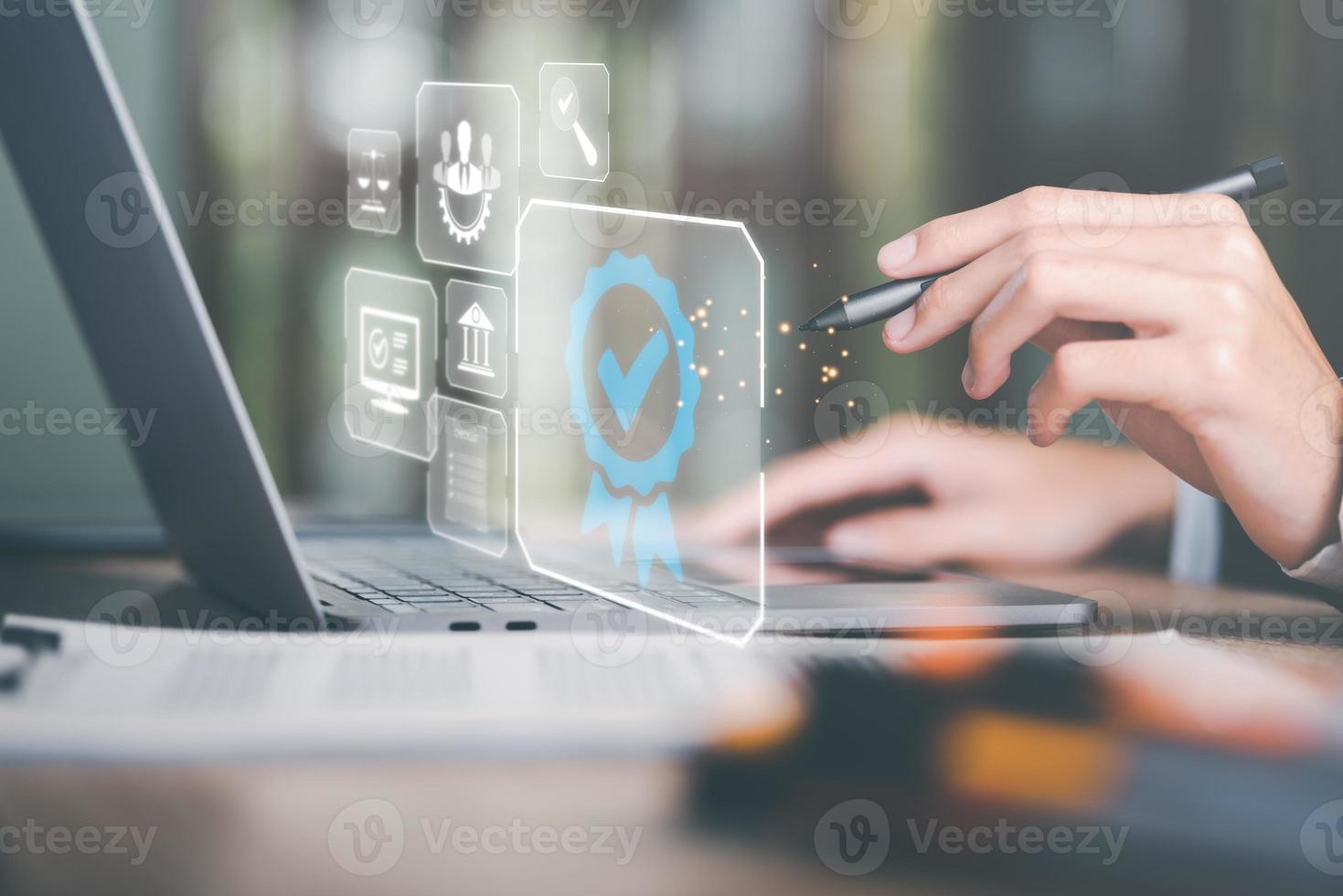 best quality assurance concept for product assurance, standard quality. business insurance Industry Certification, Guarantee, Product Certification Management,business people working on the table photo