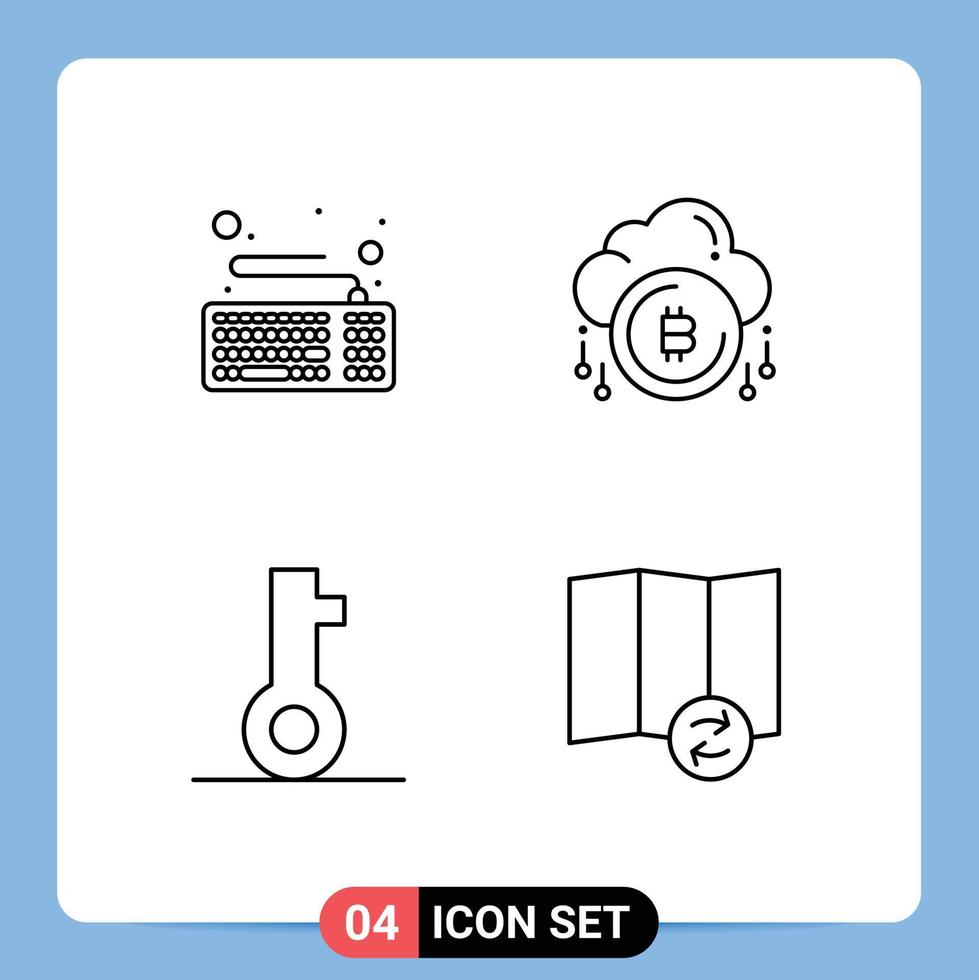 Universal Icon Symbols Group of 4 Modern Filledline Flat Colors of computer key keyboard bit password Editable Vector Design Elements