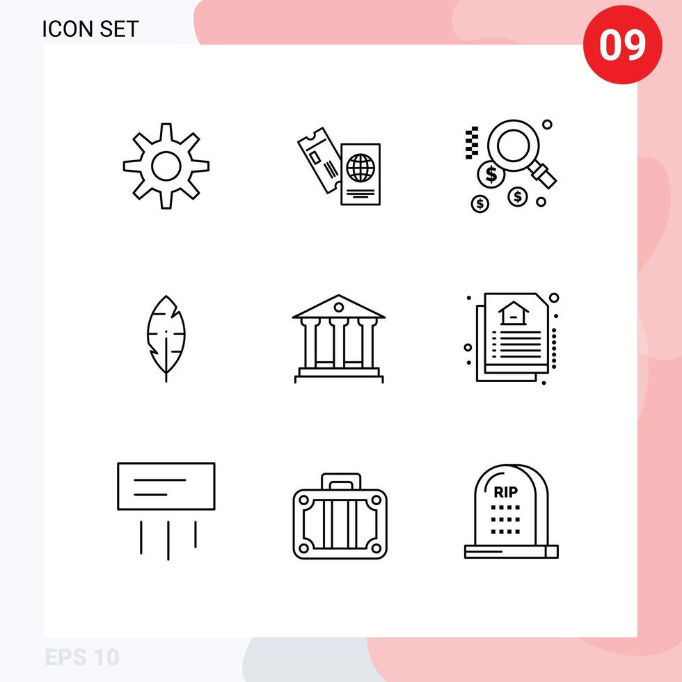 9 Thematic Vector Outlines and Editable Symbols of money deposit dollar bank ink Editable Vector Design Elements