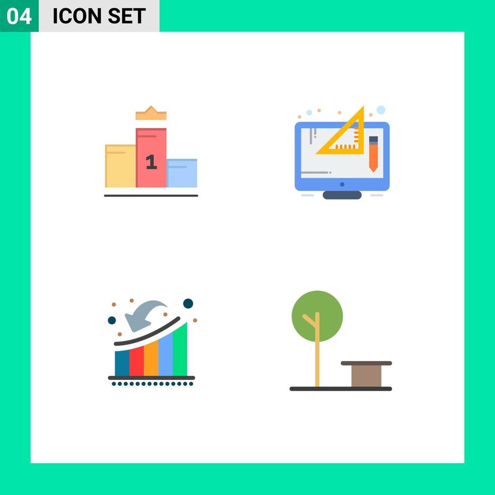 Group of 4 Flat Icons Signs and Symbols for pedestal businessman education digital downfall Editable Vector Design Elements