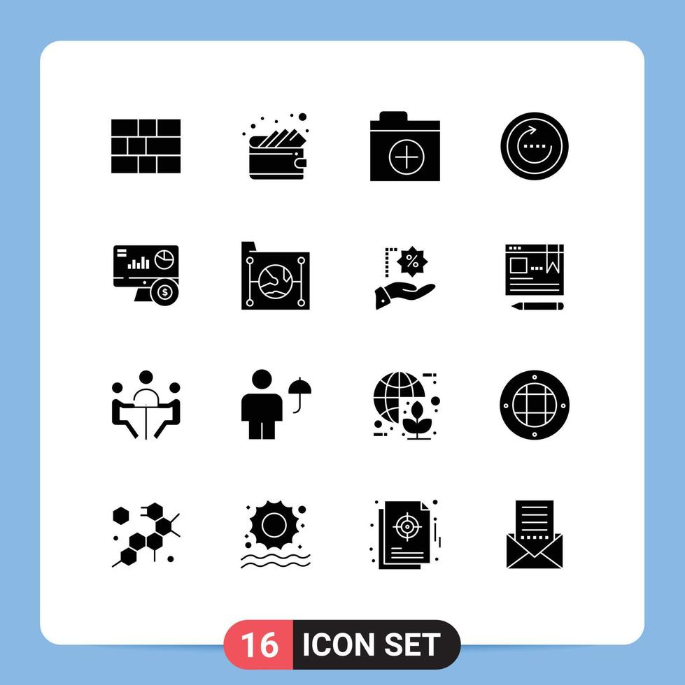 Pack of 16 Modern Solid Glyphs Signs and Symbols for Web Print Media such as investment online new monitor sync Editable Vector Design Elements