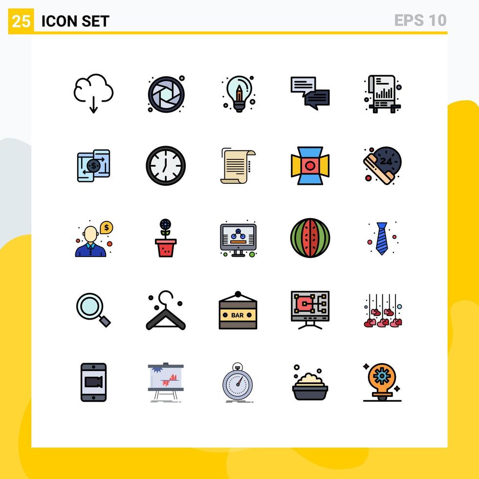 Concepto de color plano de 25 líneas rellenas para sitios web, móviles y aplicaciones, documentos de archivos, gráficos creativos, comunicación, elementos de diseño vectorial editables vector