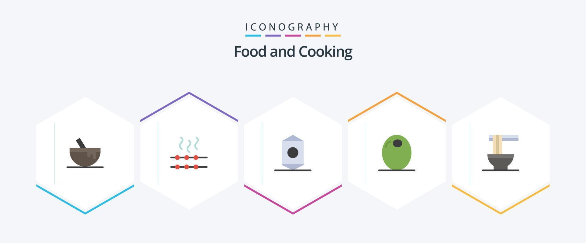 comida 25 paquete de iconos planos que incluye fideos. chino. alimento. vegetal. alimento vector