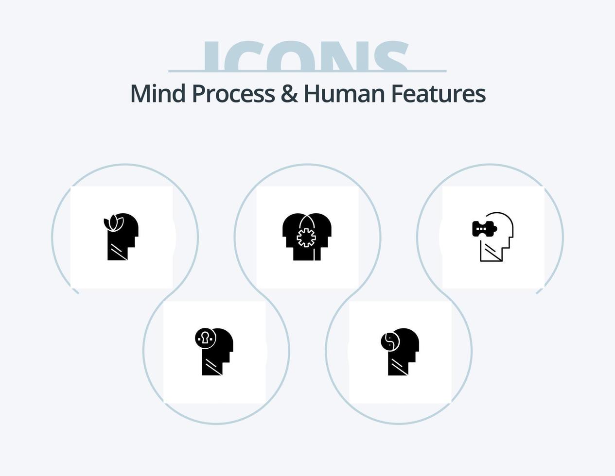 Mind Process And Human Features Glyph Icon Pack 5 Icon Design. logic. mind. mind. control. head vector