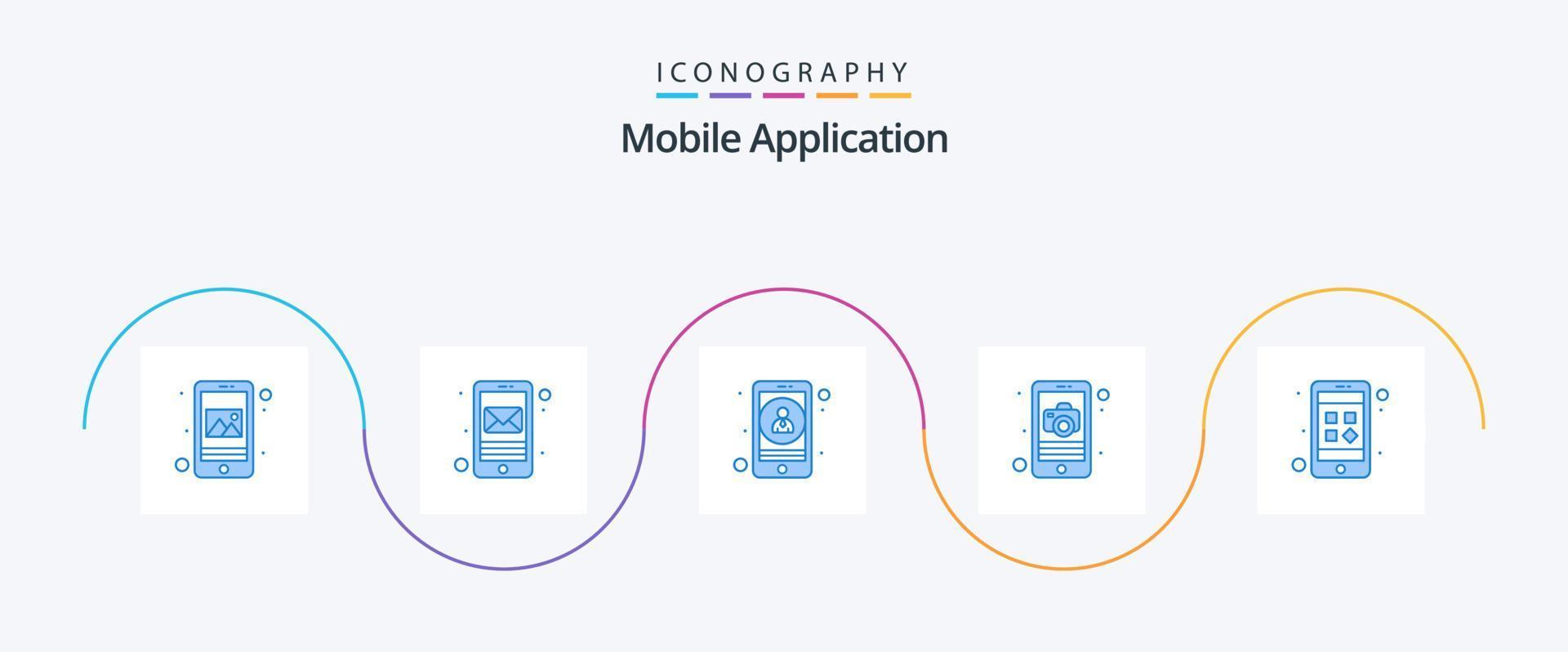 Mobile Application Blue 5 Icon Pack Including application. app. app. mobile. application vector