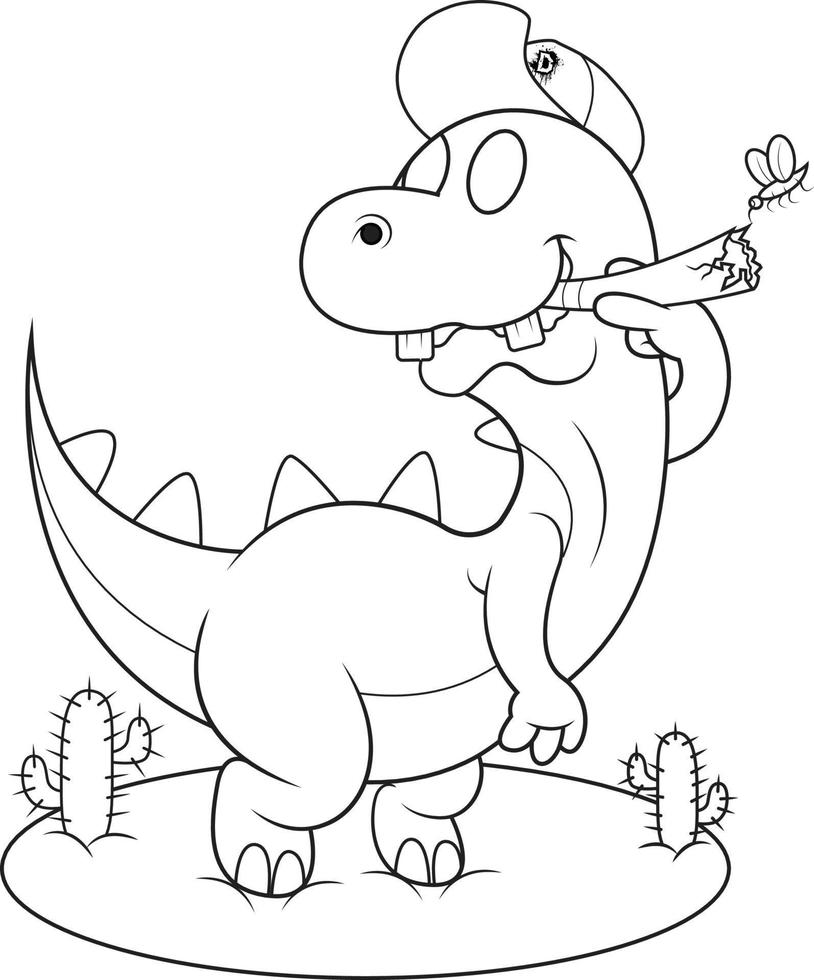 a dinosaur and a beetle smoking a cigarette outline vector