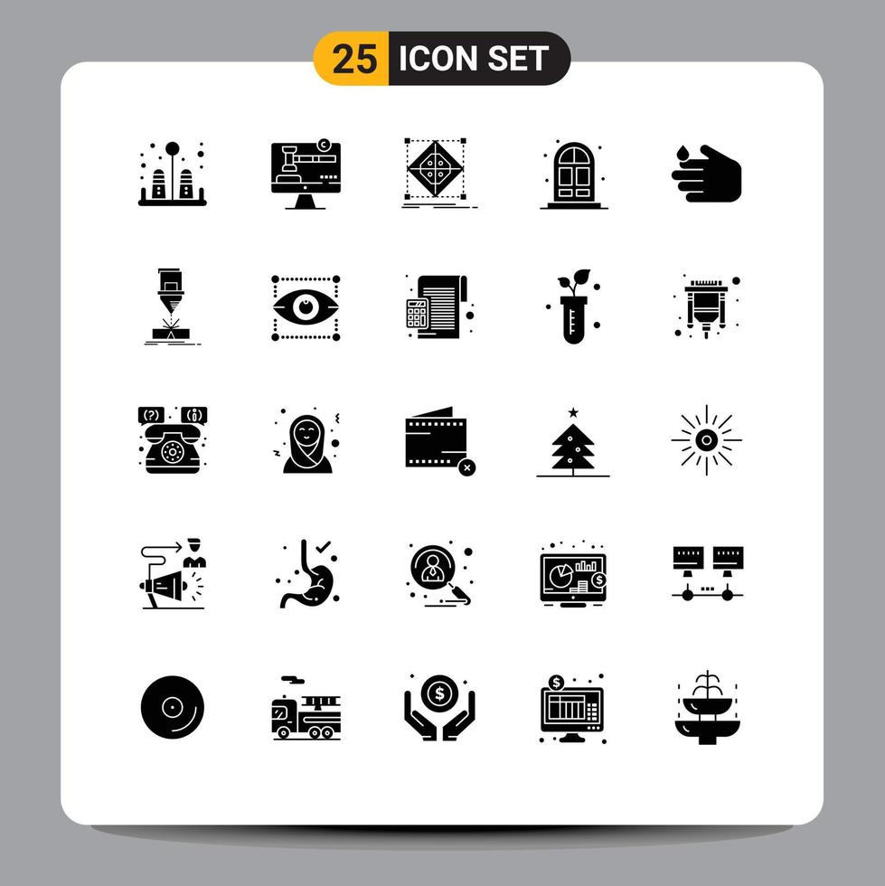 Group of 25 Solid Glyphs Signs and Symbols for soap cleaning cluster door home Editable Vector Design Elements