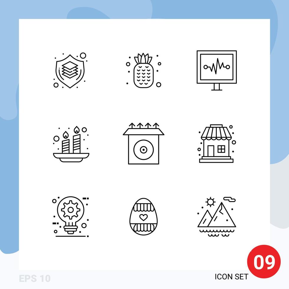 Pack of 9 Modern Outlines Signs and Symbols for Web Print Media such as install light heartbeat india candles Editable Vector Design Elements