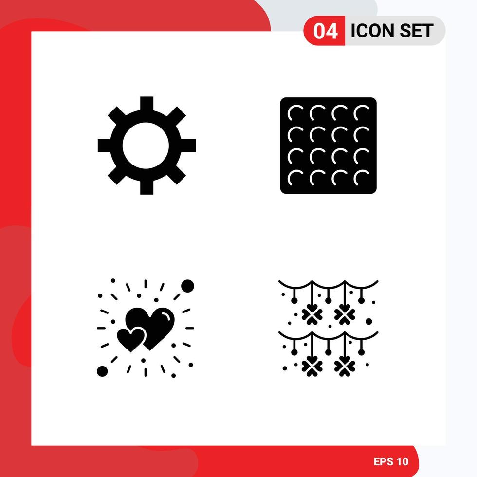 4 Creative Icons Modern Signs and Symbols of cog love cookie bright garland Editable Vector Design Elements