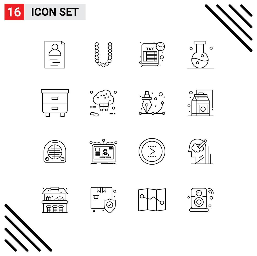 Group of 16 Modern Outlines Set for drawer science schedule experiment chemistry Editable Vector Design Elements