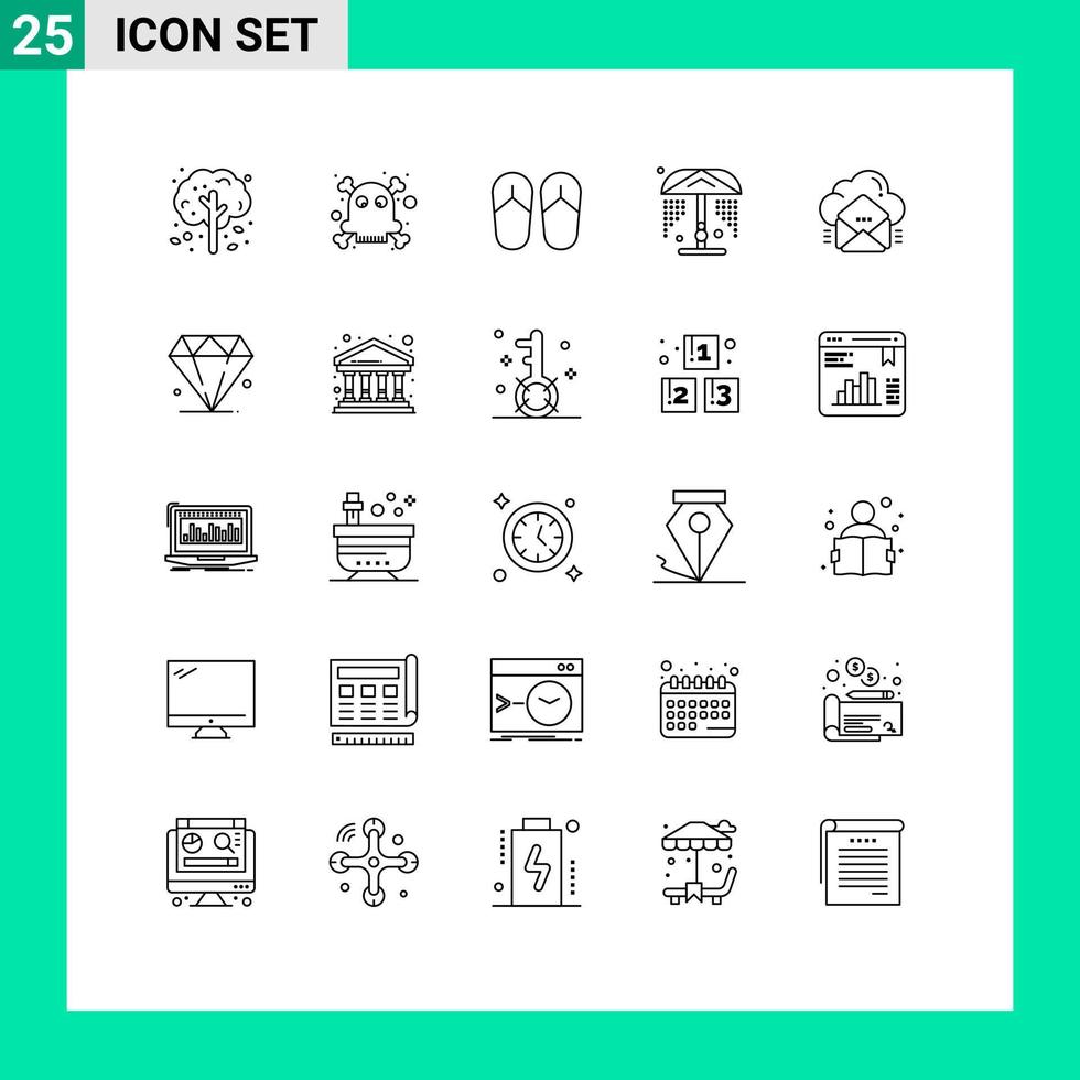 Line Pack of 25 Universal Symbols of message email foot mail park Editable Vector Design Elements
