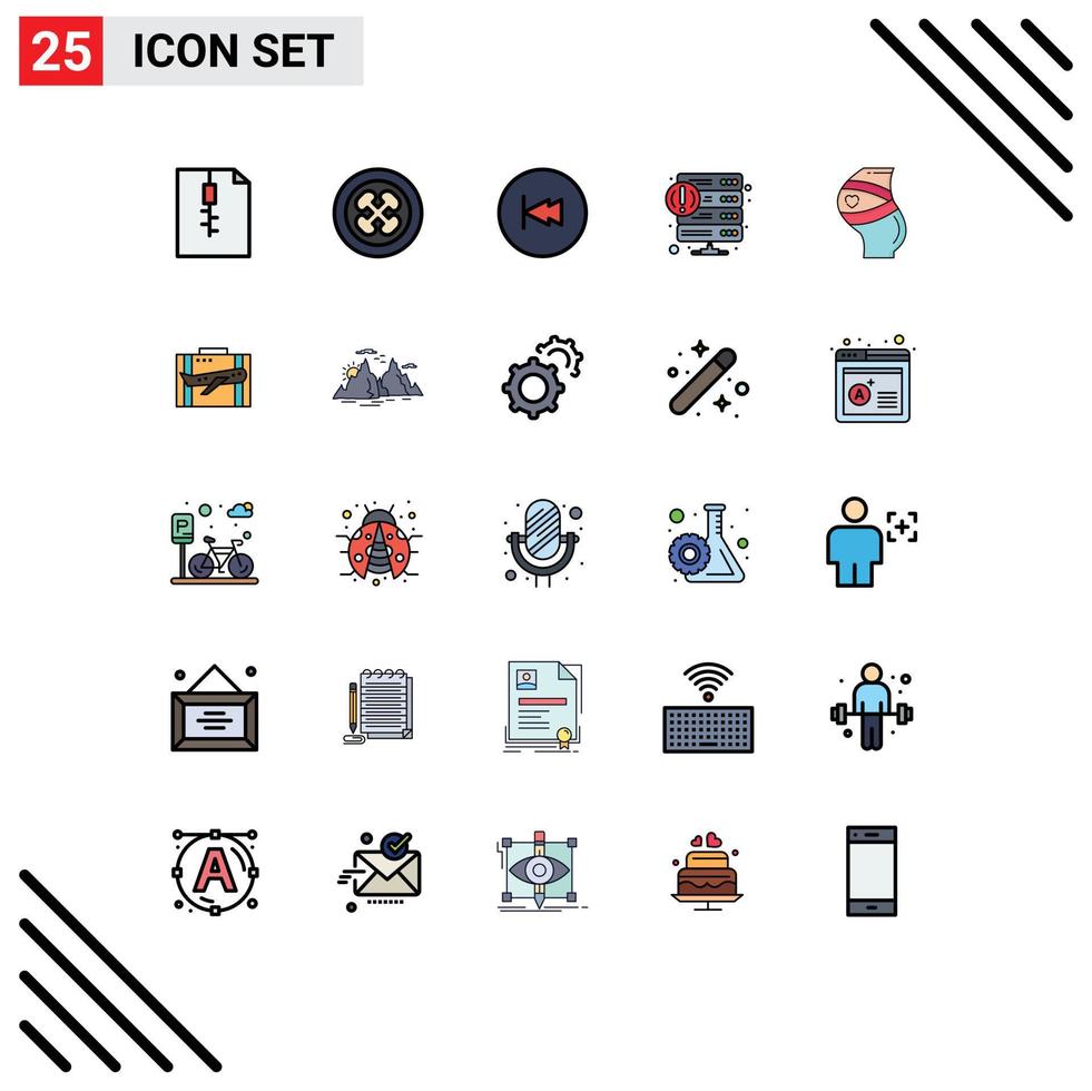 conjunto moderno de 25 colores planos de línea rellena pictografía de alojamiento web flecha error rebobinado elementos de diseño vectorial editables vector