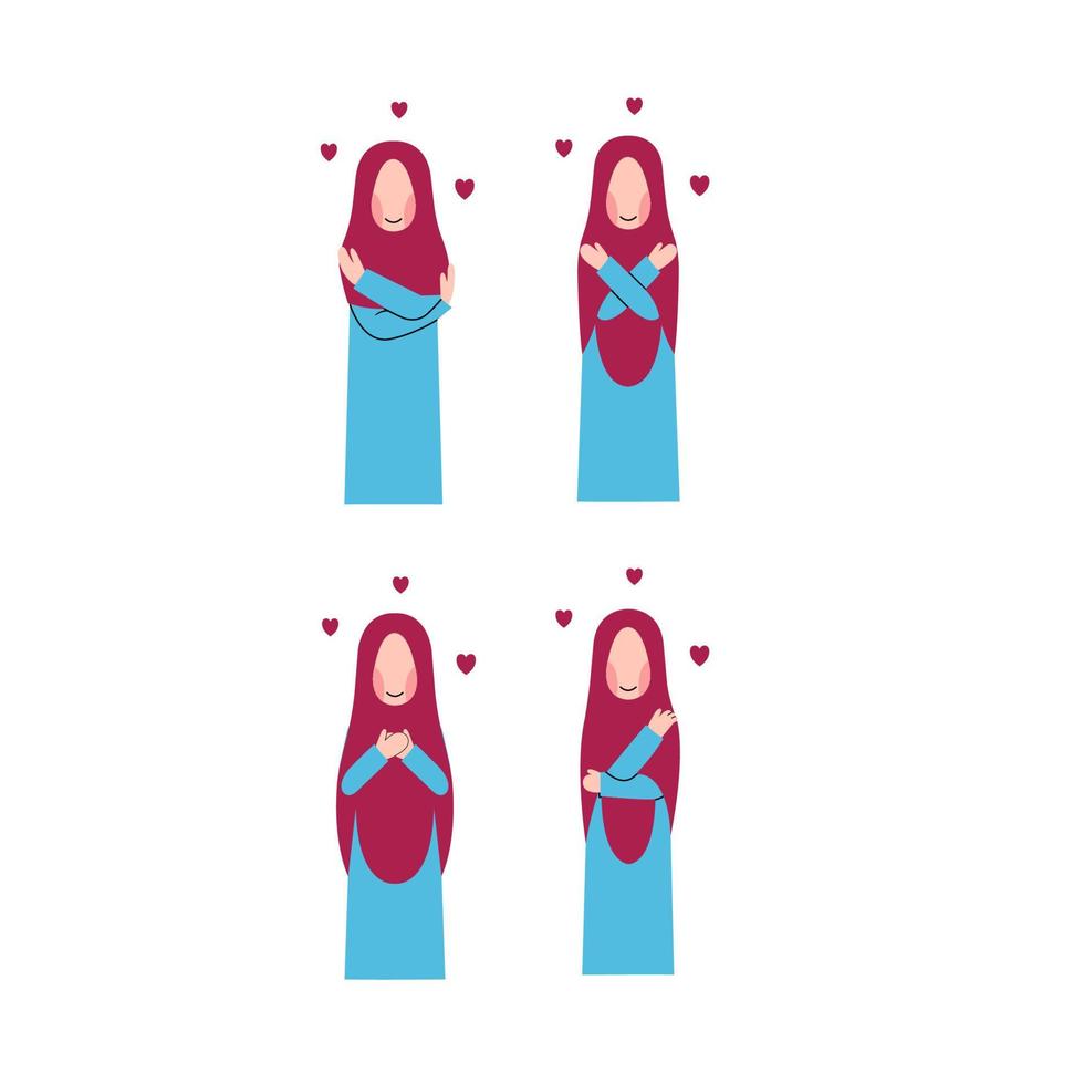 conjunto de personajes de mujer hijab para el concepto de amor propio vector