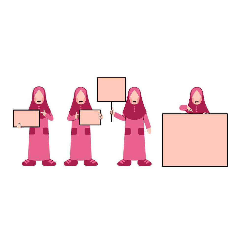 Set Of Hijab Kid Holding Empty Board vector