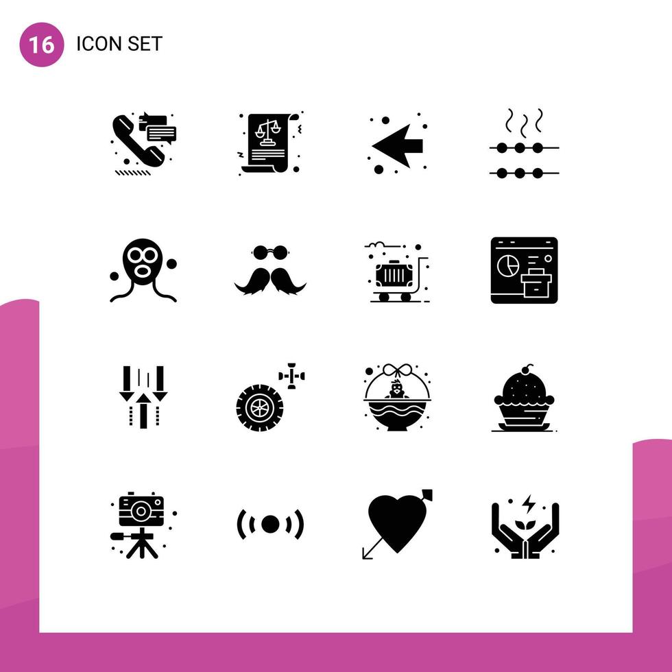 Universal Icon Symbols Group of 16 Modern Solid Glyphs of relaxation cosmetics arrow beauty hungry Editable Vector Design Elements