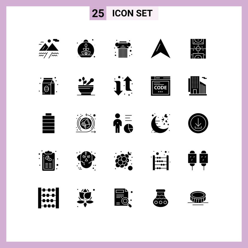 25 User Interface Solid Glyph Pack of modern Signs and Symbols of field game cultural entertainment map Editable Vector Design Elements