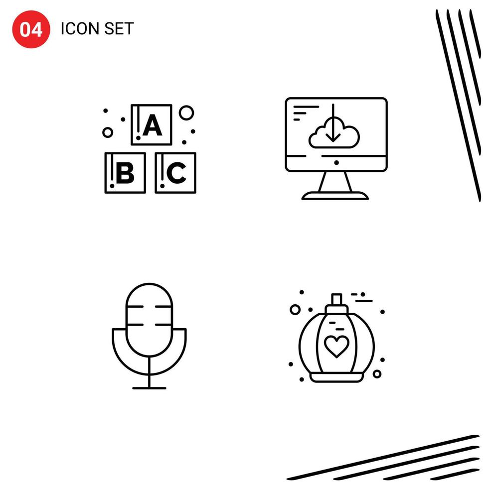4 User Interface Line Pack of modern Signs and Symbols of alphabet electronics cloud install products Editable Vector Design Elements