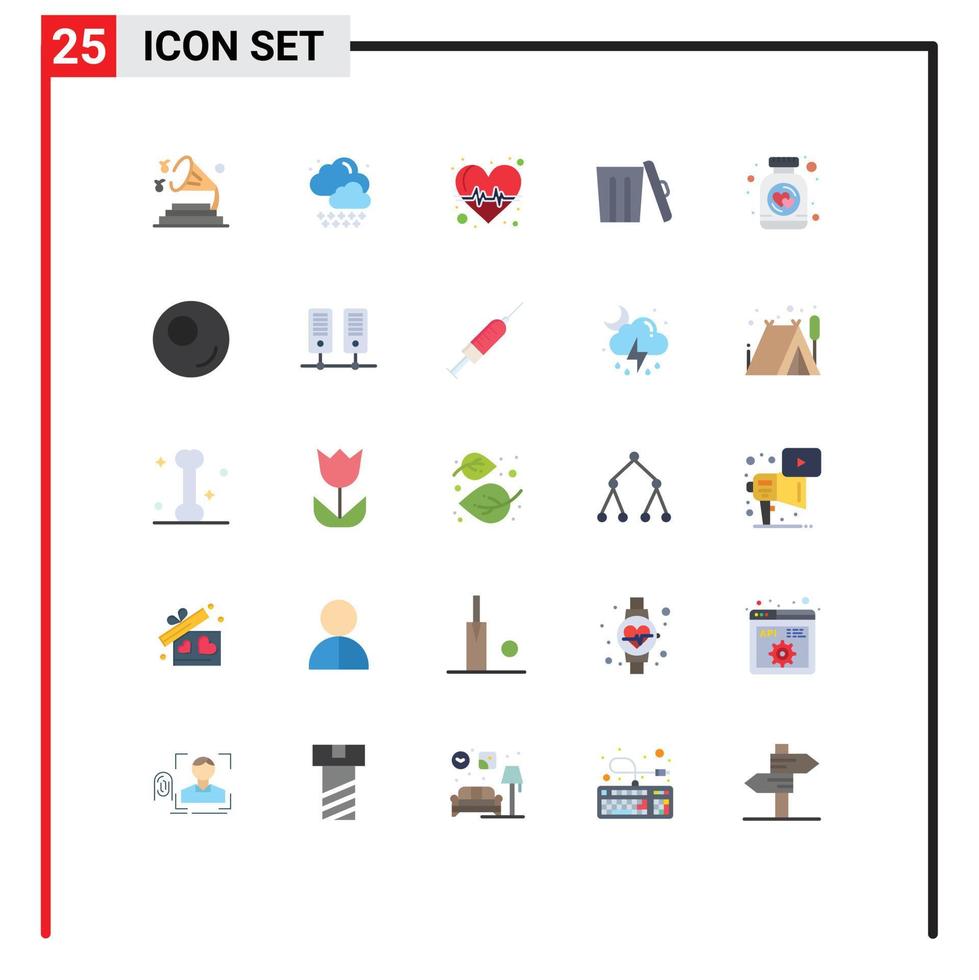 Mobile Interface Flat Color Set of 25 Pictograms of heart bottle heart trash environment Editable Vector Design Elements
