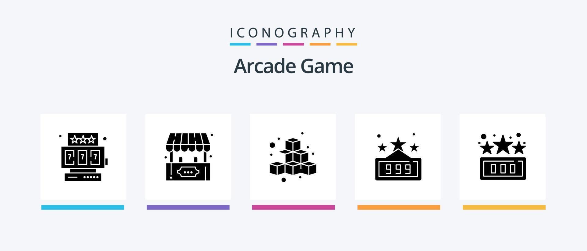 Arcade Glyph 5 Icon Pack Including game. high score. box. game. high score. Creative Icons Design vector