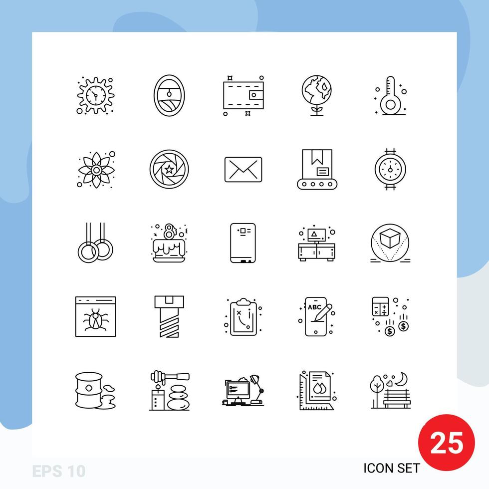 conjunto de 25 iconos de ui modernos símbolos signos para termómetro de manzanilla dinero globo de verano elementos de diseño vectorial editables vector