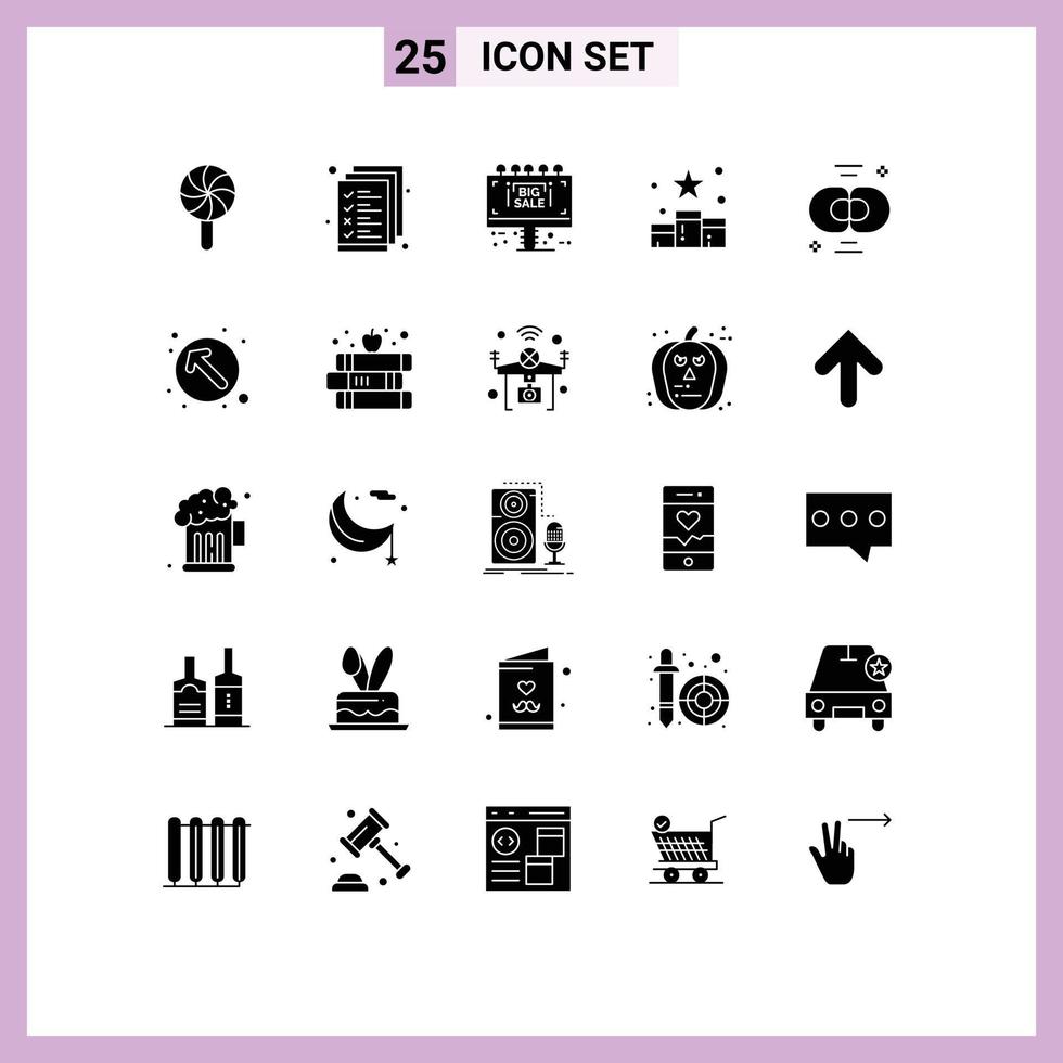 Group of 25 Solid Glyphs Signs and Symbols for biochemistry reward info rating media Editable Vector Design Elements