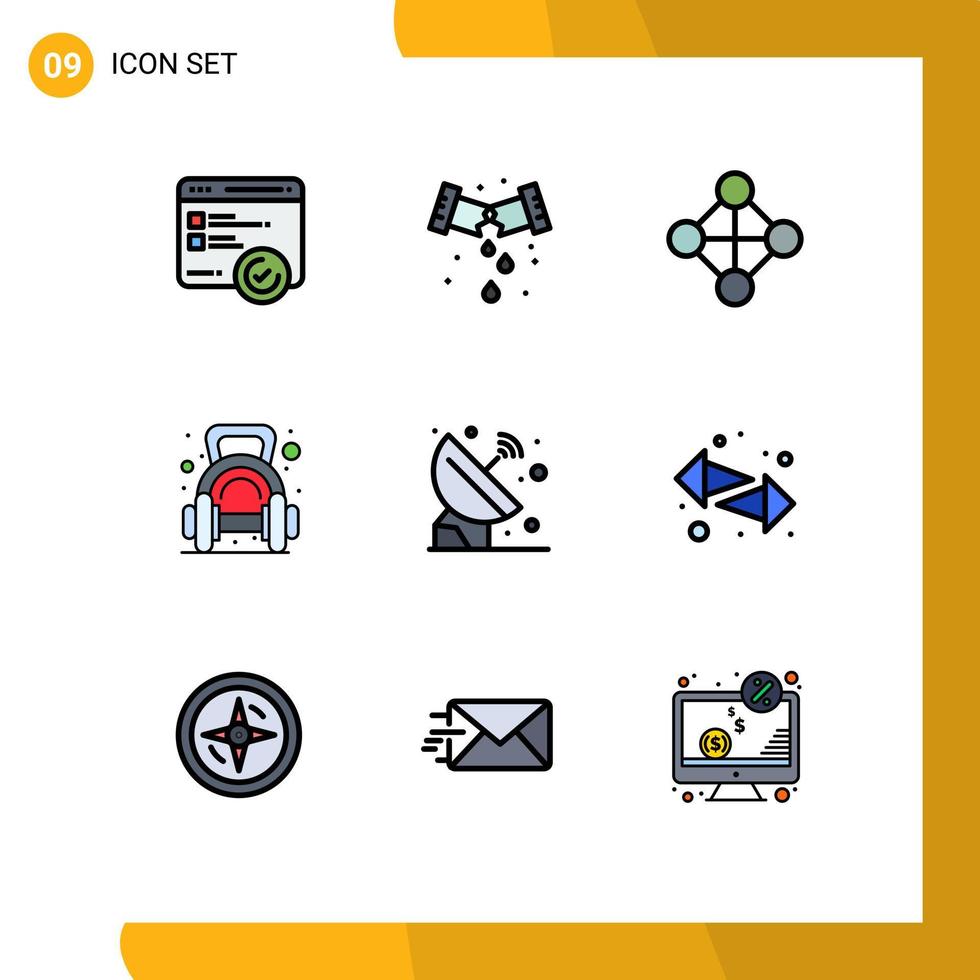 Pictogram Set of 9 Simple Filledline Flat Colors of astronomy gym hierarchy dumbbell fitness Editable Vector Design Elements