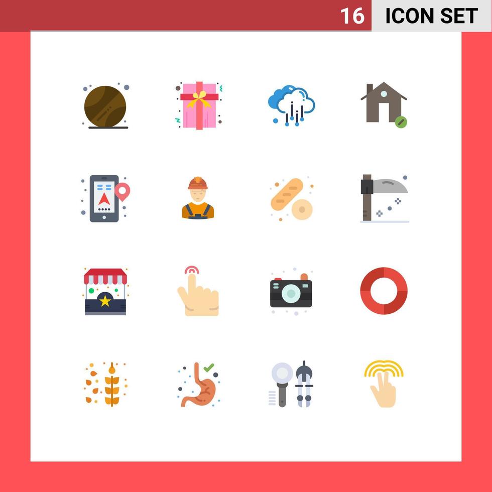 16 Universal Flat Color Signs Symbols of navigation location weather gps house Editable Pack of Creative Vector Design Elements