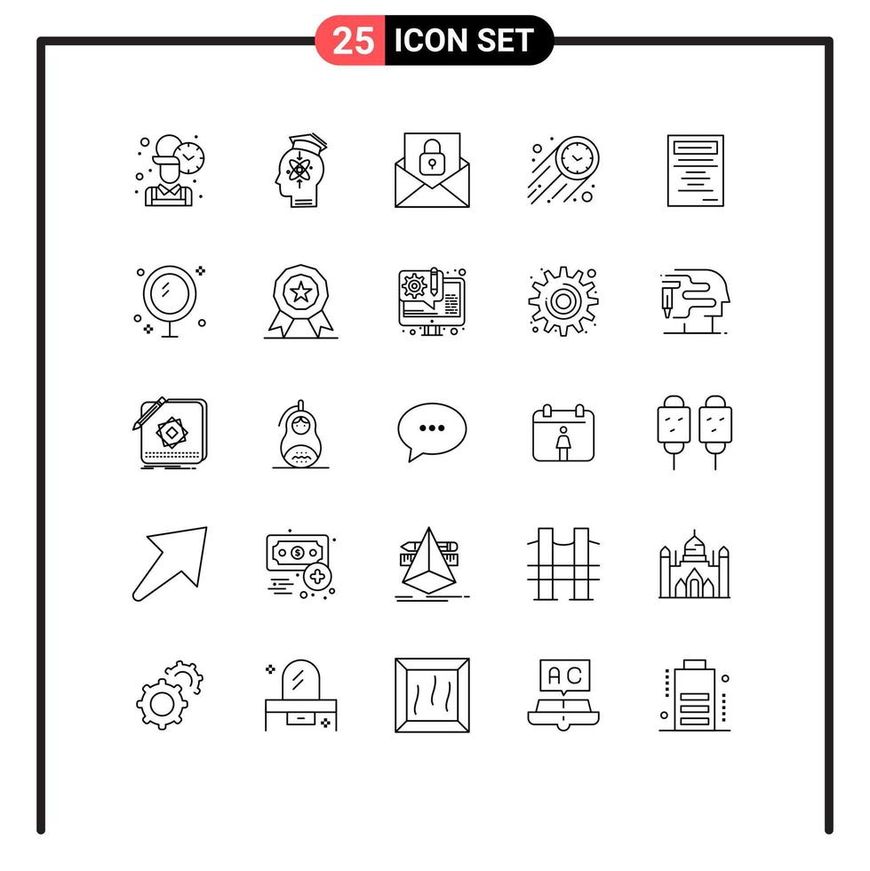 Line Pack of 25 Universal Symbols of book stopwatch skill speed lock Editable Vector Design Elements