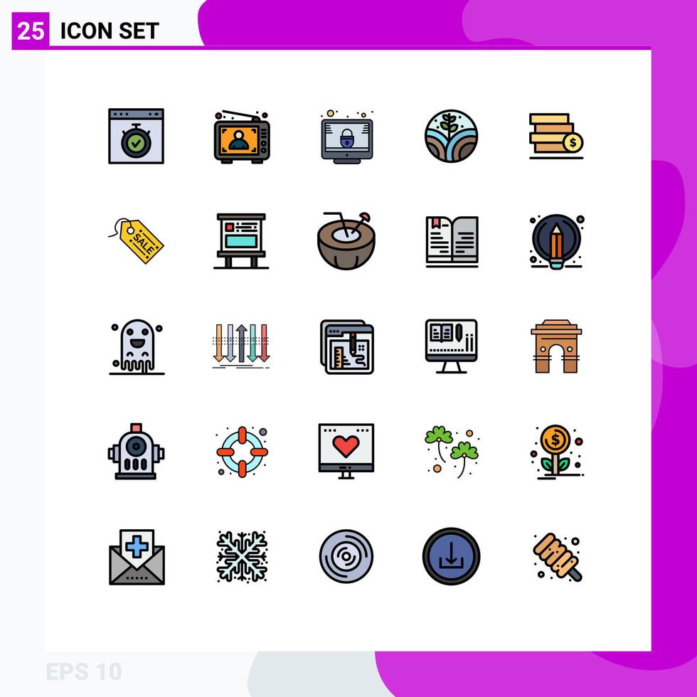 25 Thematic Vector Filled line Flat Colors and Editable Symbols of money plant man environment screen Editable Vector Design Elements