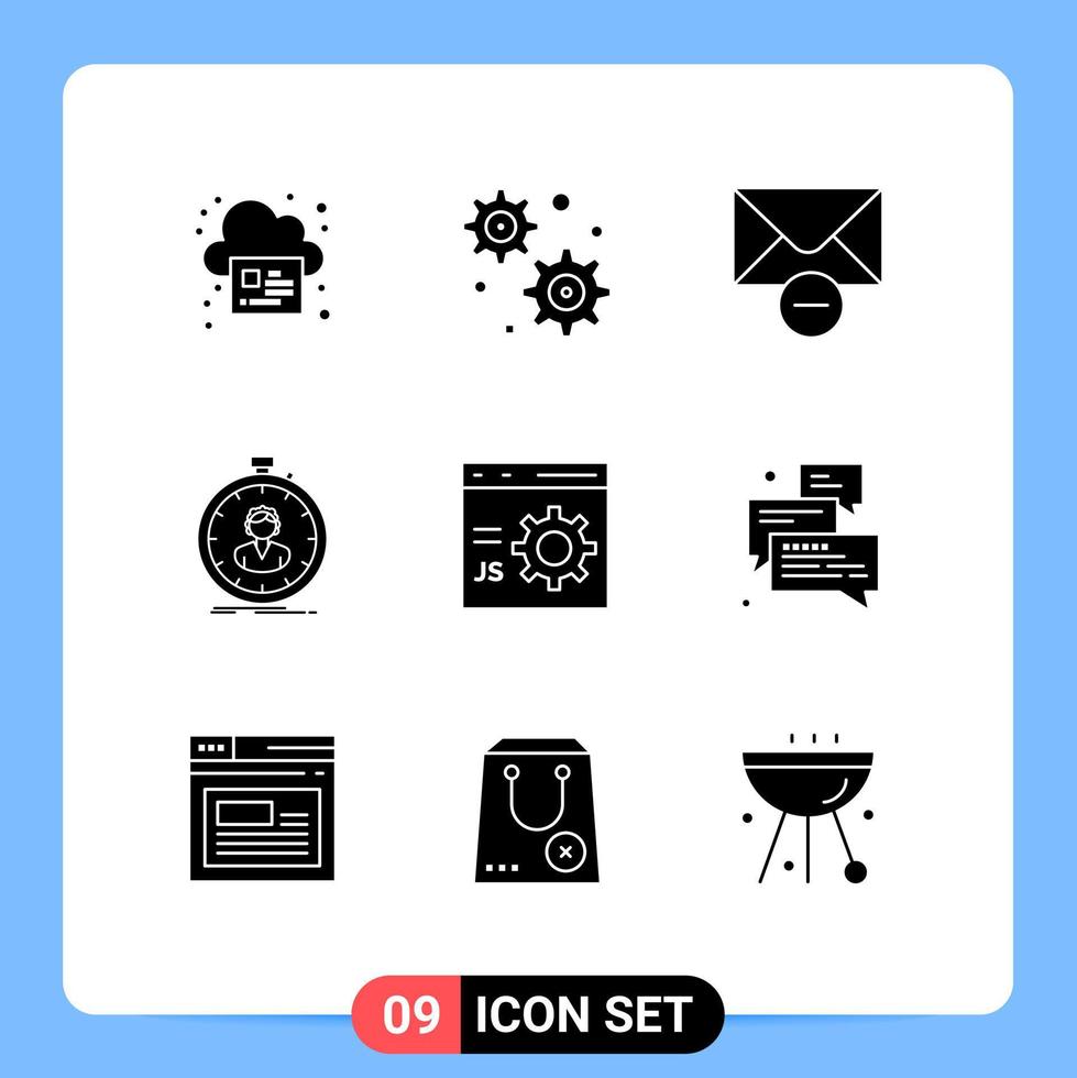 9 Universal Solid Glyph Signs Symbols of development coding message browser timer Editable Vector Design Elements