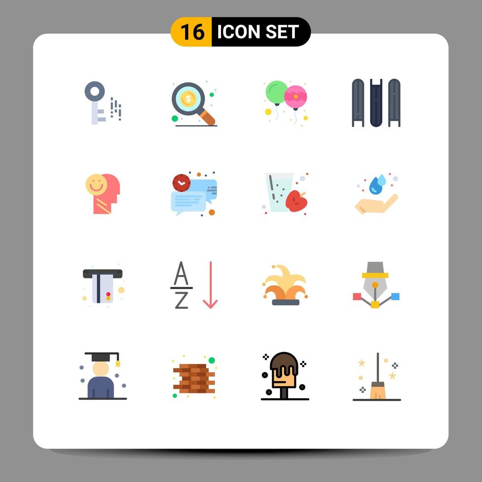 16 iconos creativos, signos y símbolos modernos de optimismo, holi humano, archivos felices, paquete editable de elementos creativos de diseño de vectores. vector