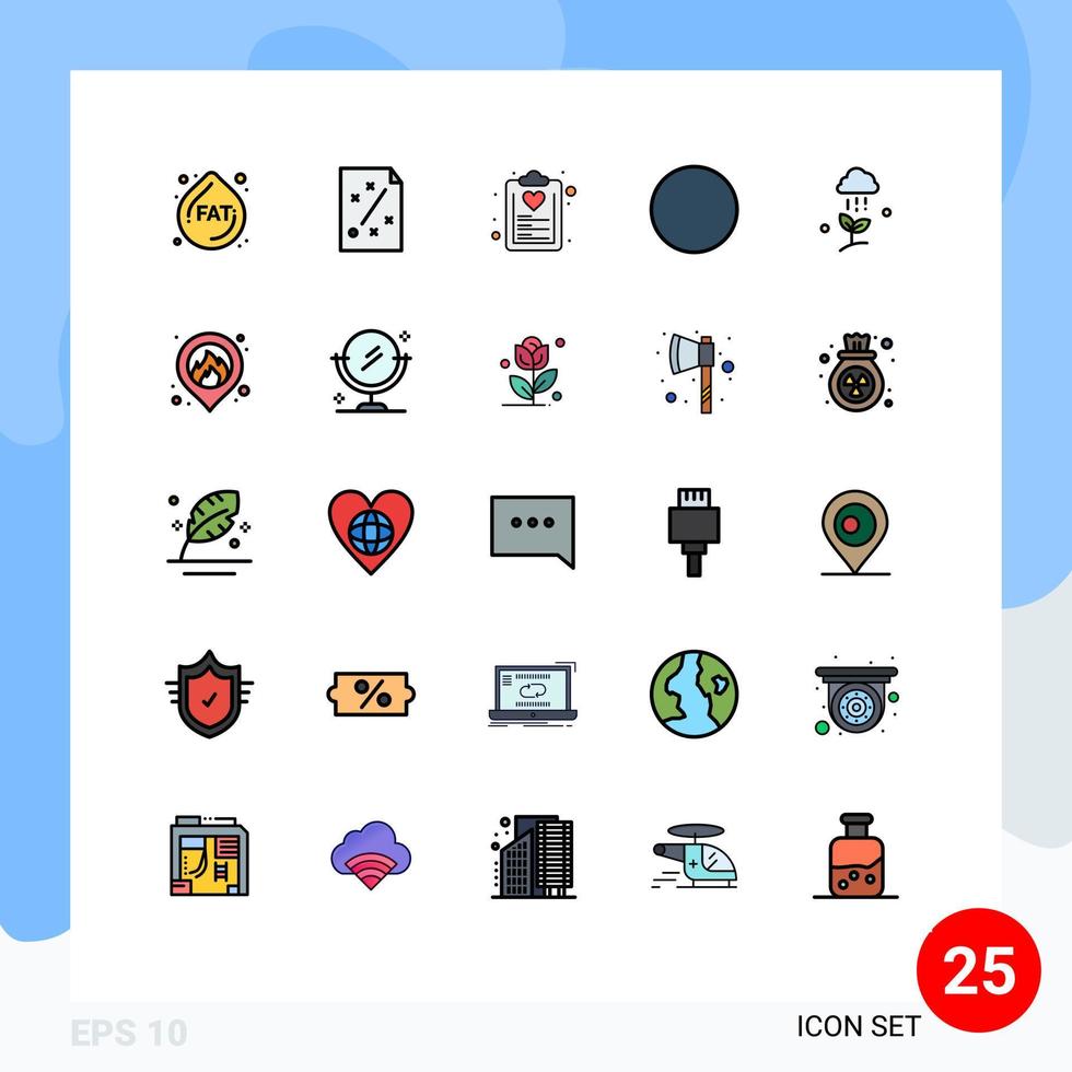 25 iconos creativos, signos y símbolos modernos de la naturaleza, nube, lluvia, lista de verificación, plan redondo, elementos de diseño vectorial editables vector