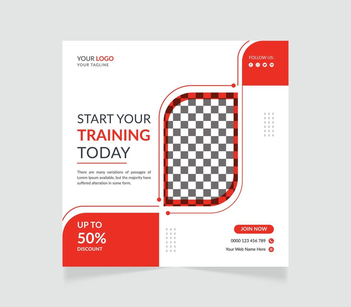 Gym and fitness social media post design template vector