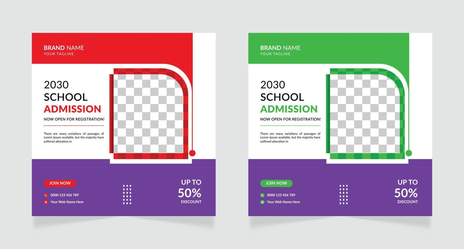 Back to school admission social media post or web banner template vector