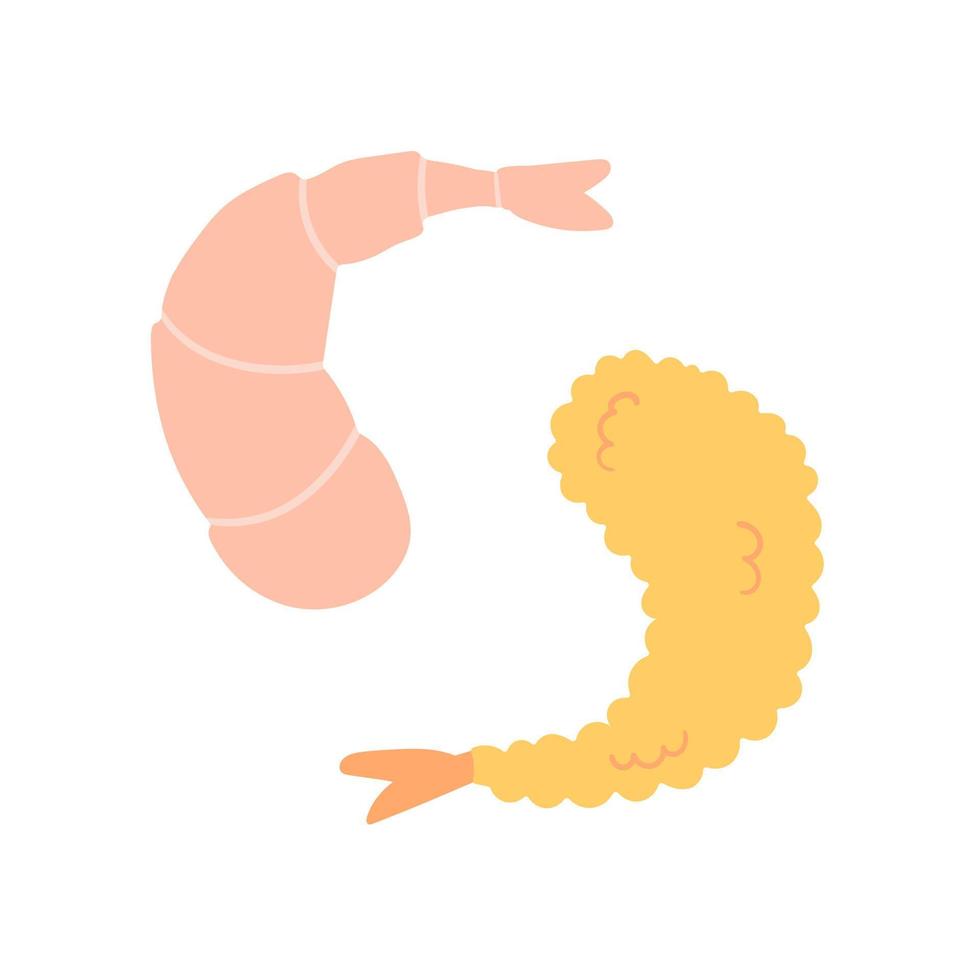 shrimp and tempura. Vector cartoon flat doodle illustration isolated on white background.