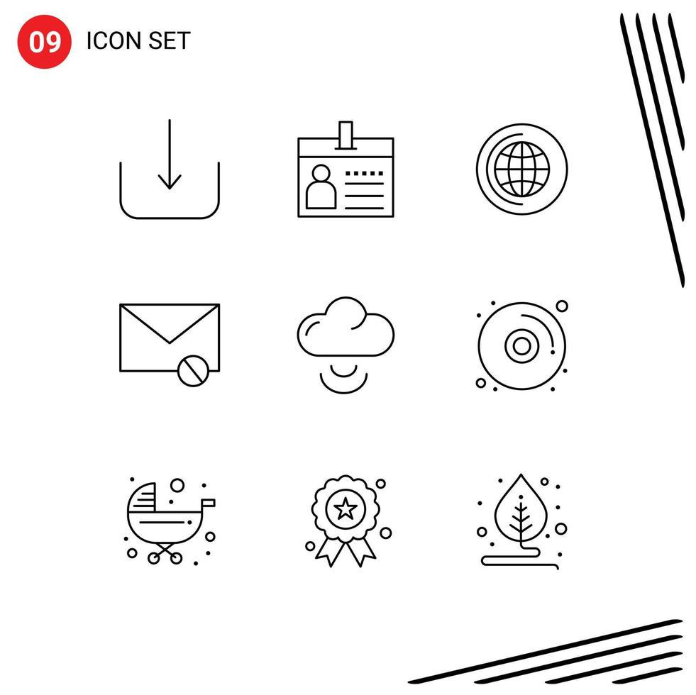 Group of 9 Outlines Signs and Symbols for signal spam education sms mail Editable Vector Design Elements