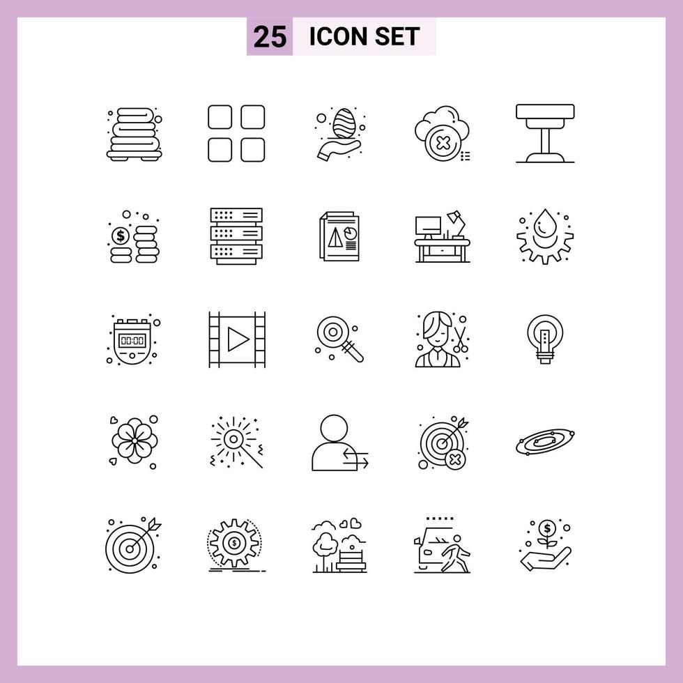 Mobile Interface Line Set of 25 Pictograms of desk cross hand cancel delete Editable Vector Design Elements