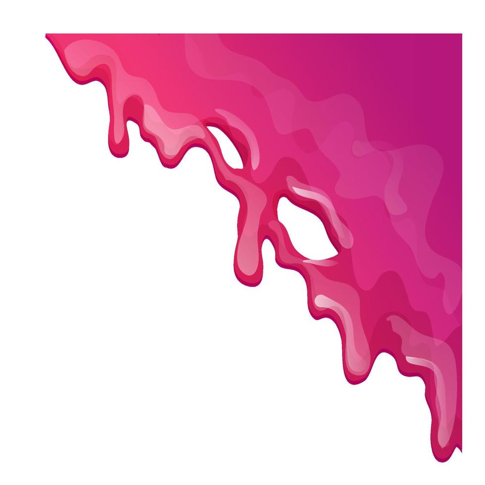 Pink or purple corner slime, sticky liquid in cartoon style isolated on white background. Splash, border. Vector illustration